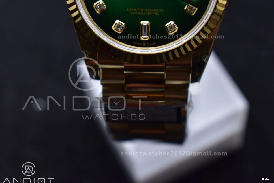 Faded with Square V5 DayDate 904L Diamond vr3255 Steel on YG 692 President Bracelet Reliable Best Edition Green 36 Dial (Gain Weight) QF 0718